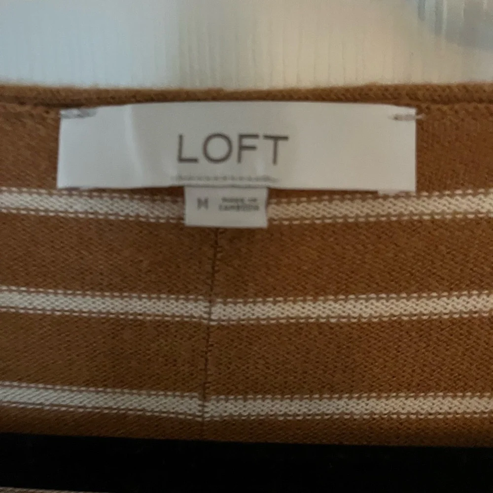 LOFT Striped V-Neck Sweater in Camel and White